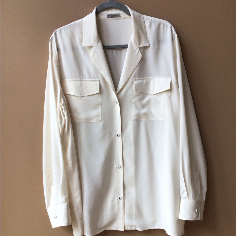 BOTTEGA VENETA Silk Button Down Shirt Cream 🦋